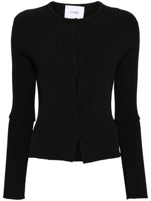 Nude cut-out detail ribbed cardigan - Black