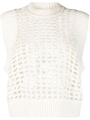Nude knitted sleeveless vest - White