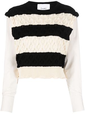 Nude layered-effect striped knitted top - White