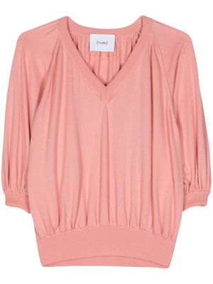 Nude puff-sleeve knitted top - Pink