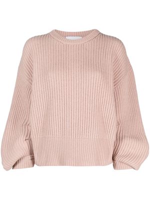 Nude ribbed-knit crew-neck jumper - Pink