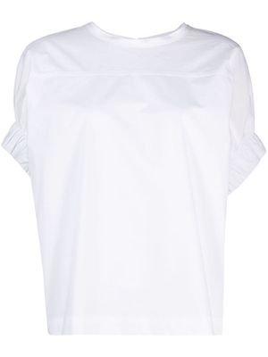 Nude ruched-sleeves cotton T-Shirt - White