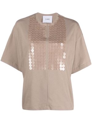 Nude sequin-embellished cotton T-shirt - Neutrals