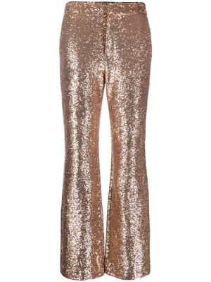 Nude sequin-embellished design trousers - Gold