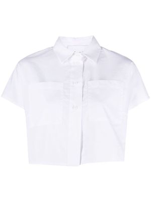 Nude short-sleeve cropped cotton shirt - White