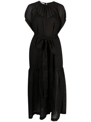 Nude short-sleeve linen midi dress - Black