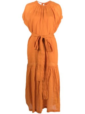 Nude short-sleeve linen midi dress - Orange