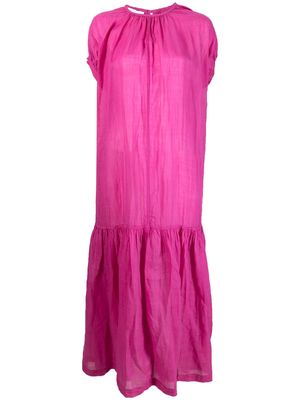 Nude short-sleeve linen midi dress - Pink