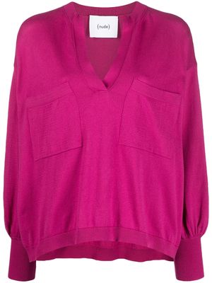 Nude V-neck knitted jumper - Pink