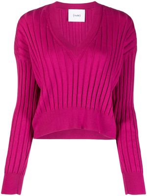 Nude V-neck ribbed-knit top - Pink