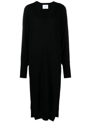 Nude V-neck wool midi dress - Black