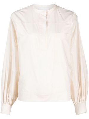Nude wide-sleeved cotton blouse - Neutrals