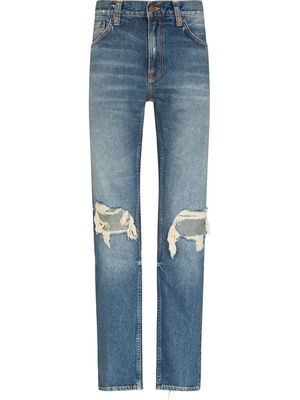 Nudie Jeans ripped-finish straight-leg jeans - Blue