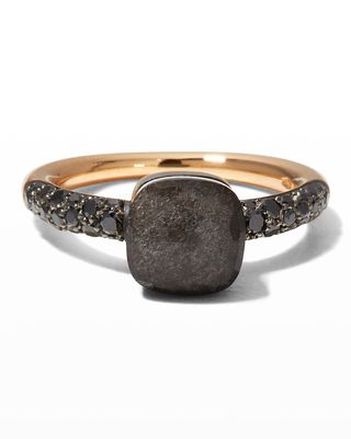 NUDO 18k Gold/Titanium Petite Obsidian & Black Diamond Ring, Size 56