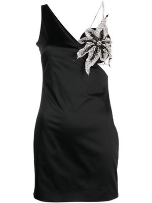 Nuè Orchid asymmetric-shoulder minidress - Black
