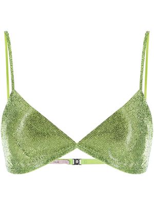 Nuè rhinestone embellished triangle bra top - Green