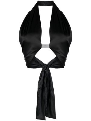 Nuè tie-fastening silk top - Black