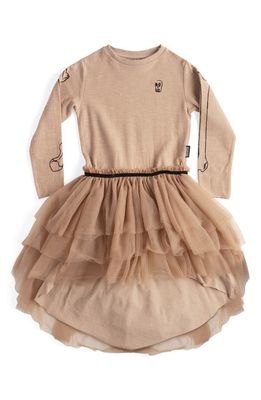Nununu Kids' Long Sleeve Cotton & Tulle High-Low Dress in Coffee