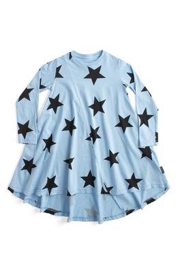 Nununu Kids' Star Long Sleeve Cotton Dress in Foggy Blue