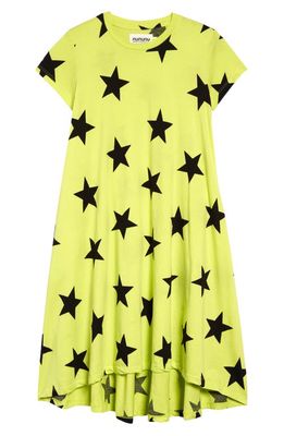 Nununu Kids' Star Print Cotton Swing Dress in Hot Lime