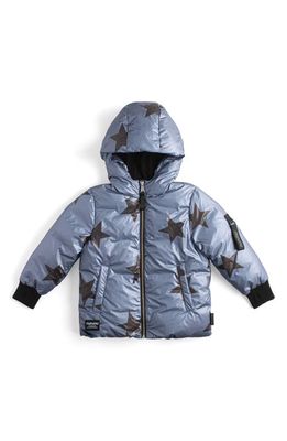 Nununu Kids' Star Print Down Hooded Jacket in Foggy Blue