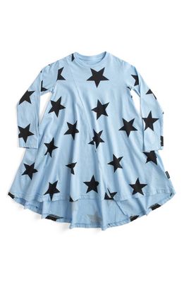 Nununu Kids' Star Print Long Sleeve Cotton Dress in Foggy Blue