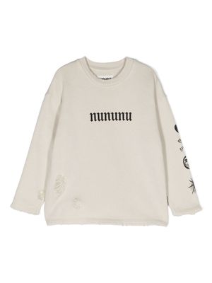 Nununu logo-print ripped sweatshirt - Neutrals