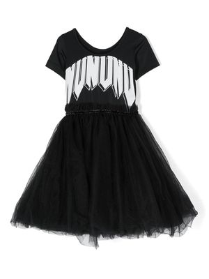 Nununu logo-print tulle overskirt dress - Black