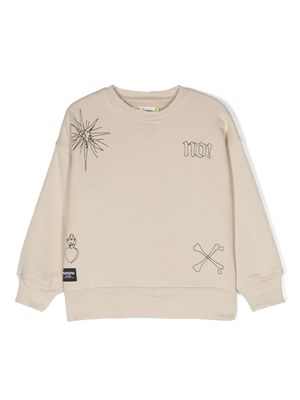 Nununu motif-embroidered cotton sweatshirt - Neutrals