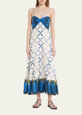 Nuri Printed Linen-Cotton Long Halter Dress