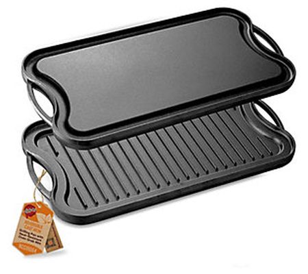 Nutrichef Flat Grill Plate Pan - Reversible Cas t Iron Griddle