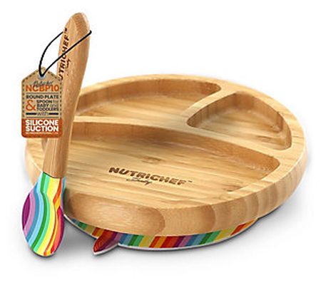 Nutrichef Rainbow Three Compartment Round Plate with Spoon