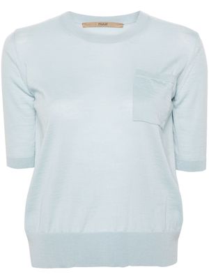 Nuur patch-pocket merino-wool T-shirt - Blue