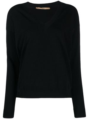 Nuur V-neck fine-knit sweatshirt - Black