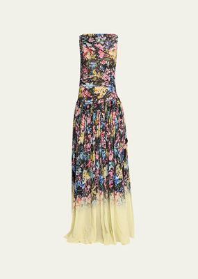NY Liberty Sleeveless Floral Draped Maxi Dress