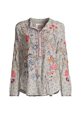 Nya Floral-Embroidered Silk Blouse