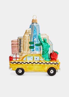 NYC Taxi With Buildings Christmas Ornament