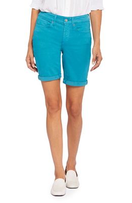 NYDJ Ella Cuffed Denim Shorts in Teal Green