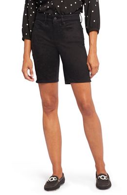 NYDJ Ella Floral Print Side Slit Bermuda Shorts in Black