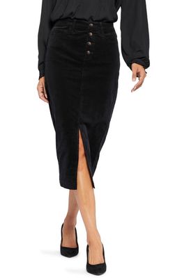 NYDJ Exposed Button High Waist Corduroy Midi Skirt in Black