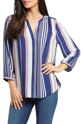 NYDJ High-Low Crepe Blouse in Hillcrest Stripe