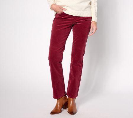 NYDJ Marilyn Straight in Wale Baby Corduroy Pants-Cranberry