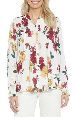 NYDJ Pleated Peasant Blouse in Rose Medley