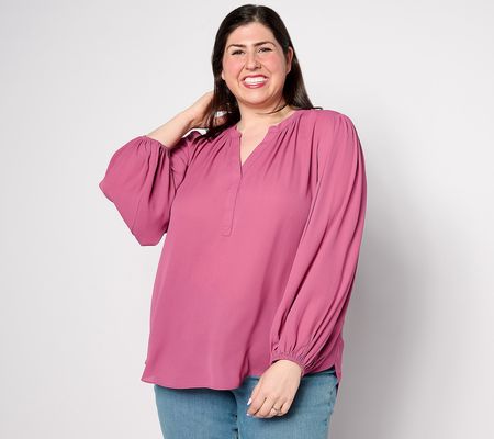 NYDJ Puff Sleeve Popover Blouse - Mauve Haze