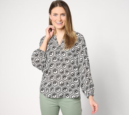 NYDJ Puff Sleeve Popover Blouse - Night Owl