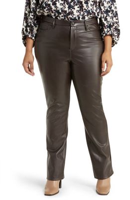 NYDJ Sculpt Her Marilyn Faux Leather Straight Leg Pants in Cordovan
