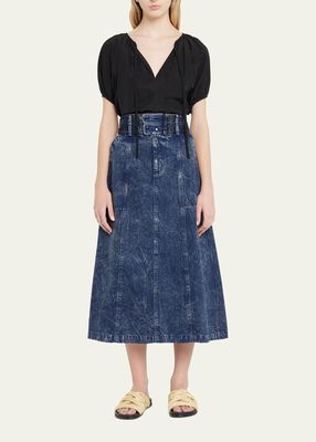 Nyla Twill A-Line Midi Skirt