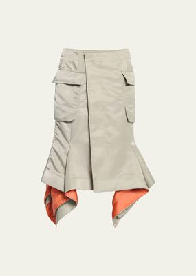 Nylon-Twill Flare Hem Midi Skirt