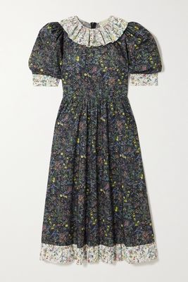 O Pioneers - Claudette Ruffled Floral-print Cotton Midi Dress - Blue