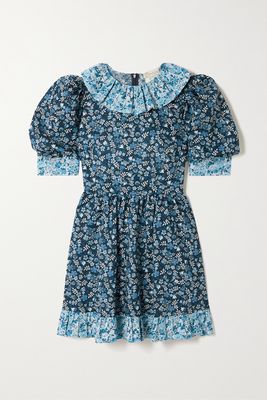 O Pioneers - Claudette Ruffled Floral-print Cotton Mini Dress - Blue